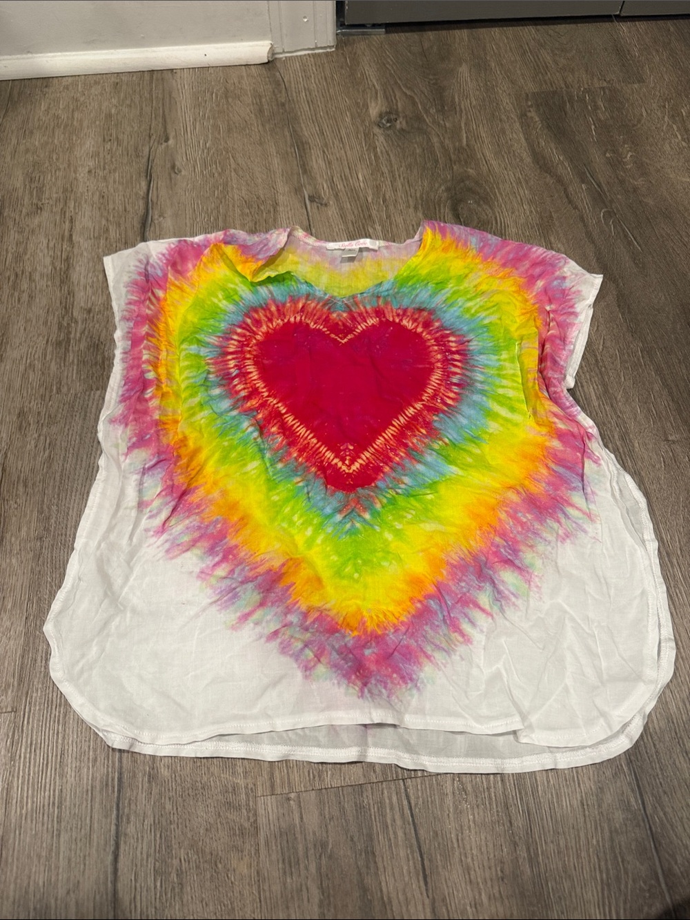 Stella Cove White Tie-Dye Heart Coverup with Rainbow Colors